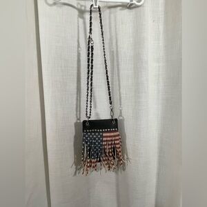 Patriotic Stylish Black Purse American Flag Fringe and Rhinestones Women's Bag